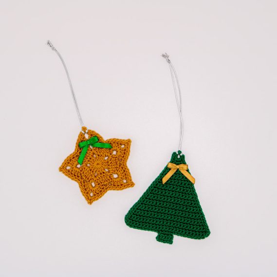 Conjunto Enfeites de Natal Crochet - Árvore e Estrela