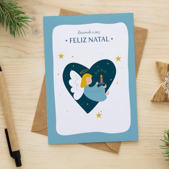 Postal de Natal - coração anjo