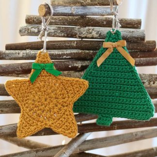 Enfeites de Natal crochet - árvore e estrela