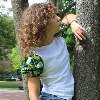 T-shirt com manga abalonada de capulana verde