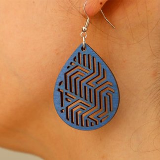 Brincos de madeira labirinto – azuis