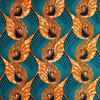 Tecido africano Wax com ondas turquesa