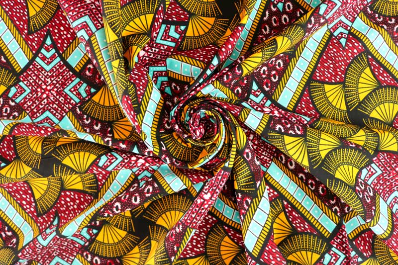 Tecido africano WAX – Padrão geométrico em amarelo e grená - Image 4