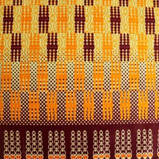 Tecido africano Wax com corações laranja de algodão com acabamento brilhante