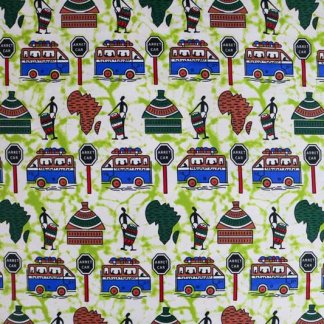 Tecido africano Wax com carros. 100% de algodão
