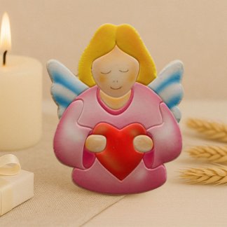 Íman Anjo Amor com coração e asas azuis