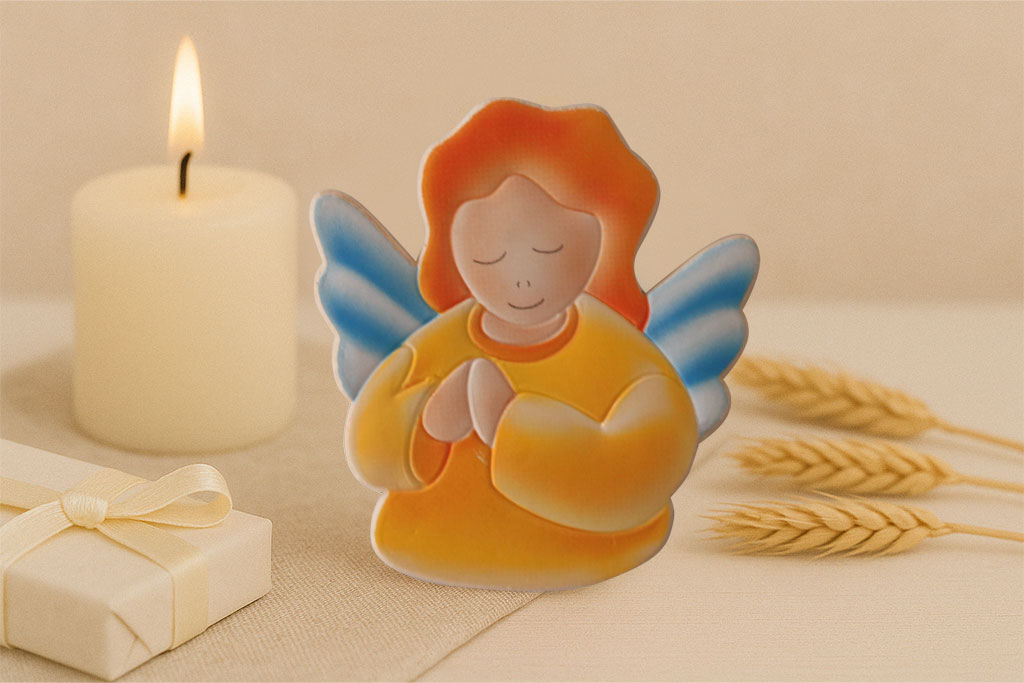 Íman Anjo Oração com coração e asas azuis