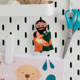 Íman Amor de Pai com desenho infantil de São José com o Menino Jesus nos braços