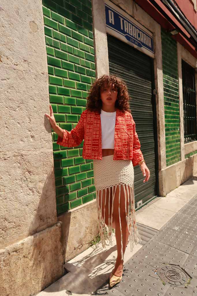 Kimono de tecido africano vermelho reversível - Image 3