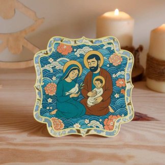 Vista frontal do Presépio japonês Paz em ambiente Natalino