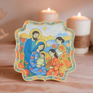 Vista frontal do Presépio japonês pastoras em ambiente Natalino