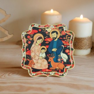 Vista frontal do Presépio japonês animais em ambiente Natalino