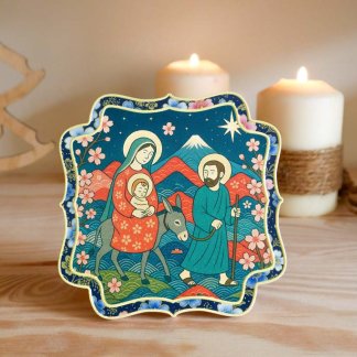 Vista frontal do Presépio japonês com burro em ambiente Natalino