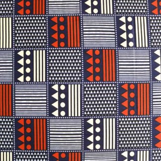 Foto do tecido africano wax com quadrados azuis visto desde cima