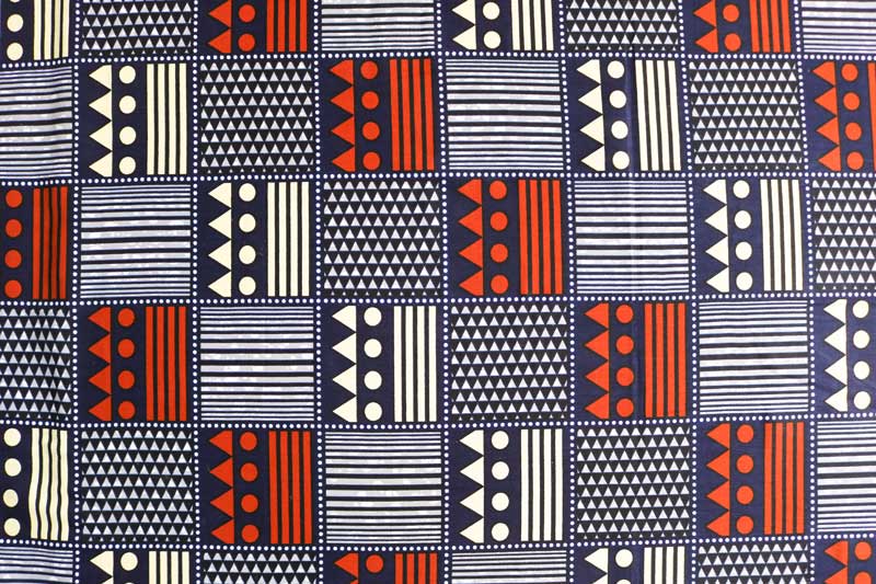 Foto do tecido africano wax com quadrados azuis visto desde cima