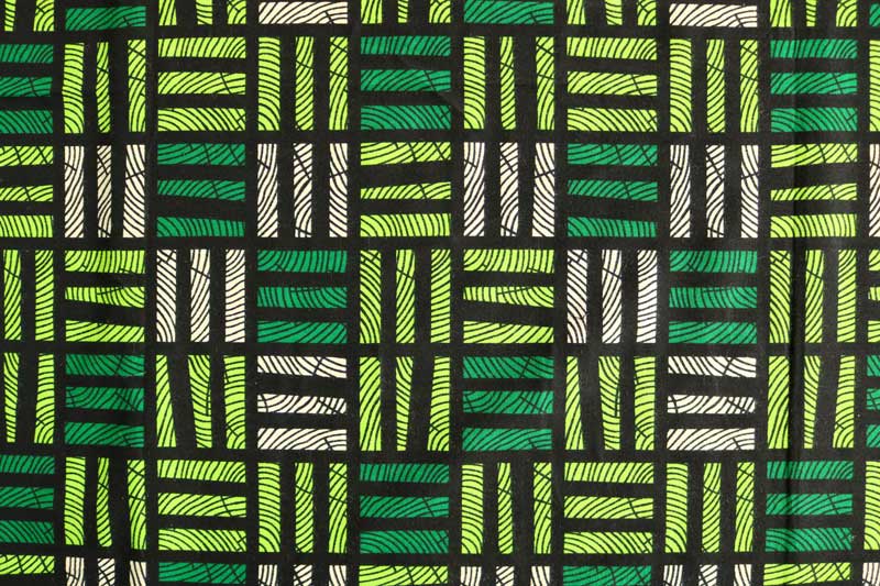 Foto do tecido africano wax com quadrados verdes visto desde cima